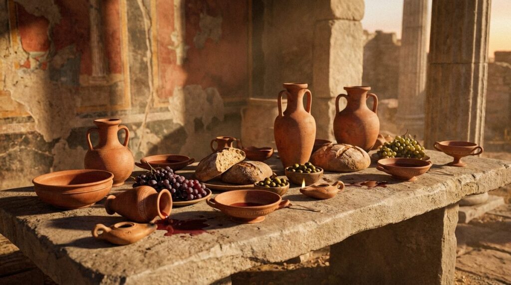 Banchetto antico con alimenti dalla preistoria alla tarda antichità romana