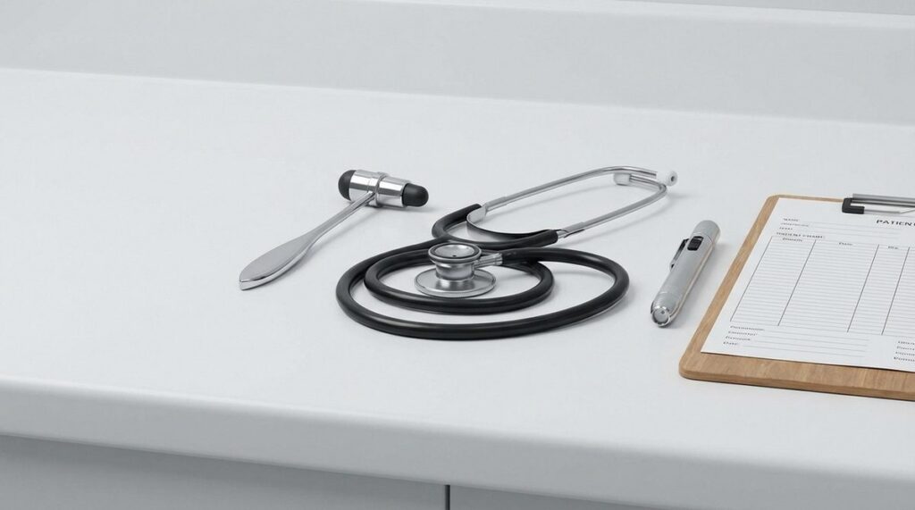 Strumenti di diagnostica medica di laboratorio: provette, microscopio e analisi cliniche