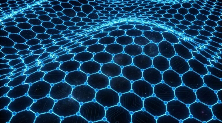 Struttura reticolare del grafene con polaritoni e rappresentazione dell'effetto quantum Hall