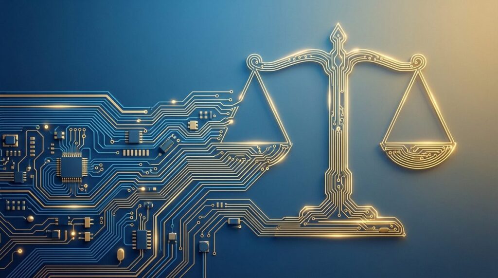 Interfaccia digitale con icone di intelligenza artificiale, privacy e inclusione tecnologica